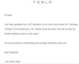 email Tesla presentación camión Semi