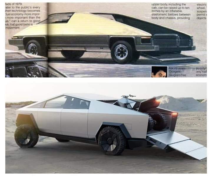 Diseño retrofuturista 1979 comparado con Tesla Cybertruck